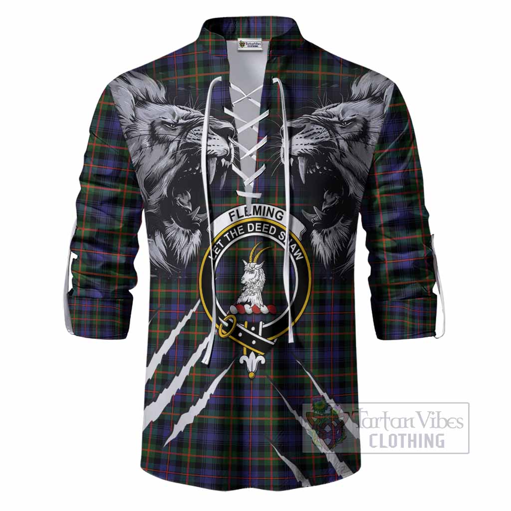 Fleming Tartan Crest Ghillie Shirt Ferocious Lion Style