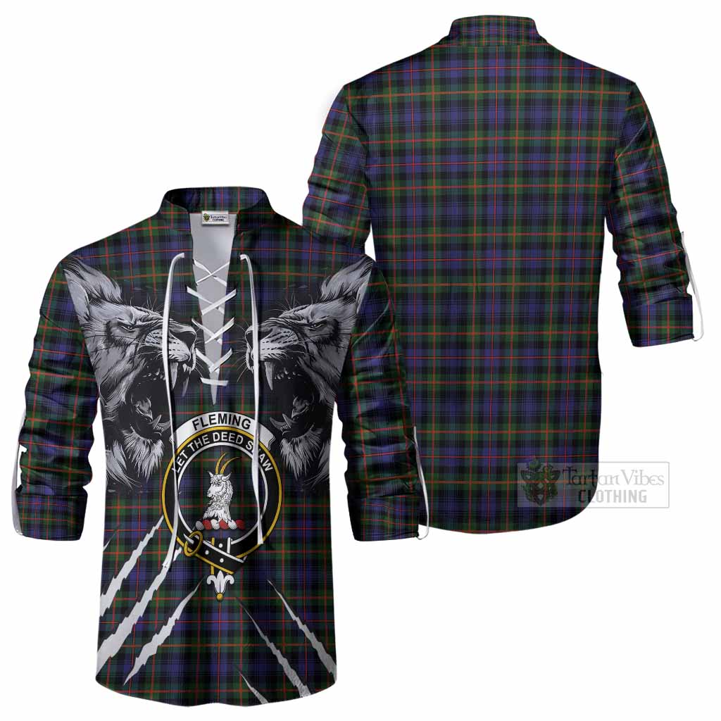 Fleming Tartan Crest Ghillie Shirt Ferocious Lion Style