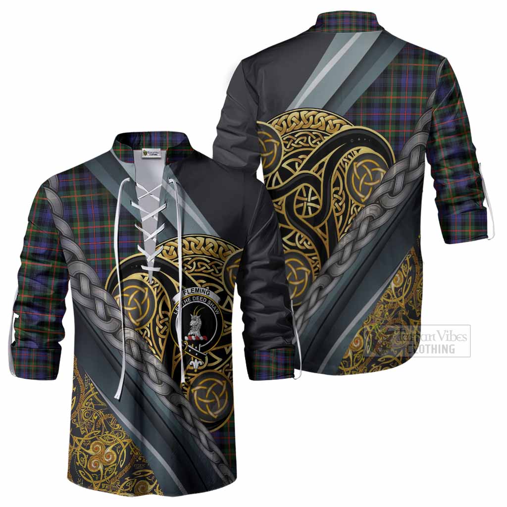 Fleming Tartan Crest Ghillie Shirt Scottish Triskele Celtic
