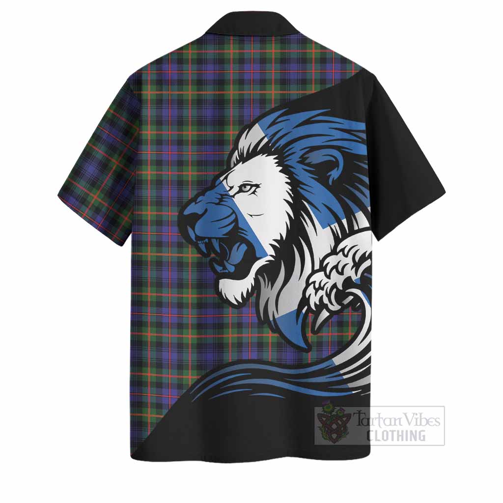 Fleming Tartan Crest Hawaiian Shirt Scottish Golden Lions Wave Flow