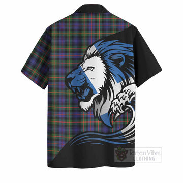 Fleming Tartan Crest Hawaiian Shirt Scottish Golden Lions Wave Flow