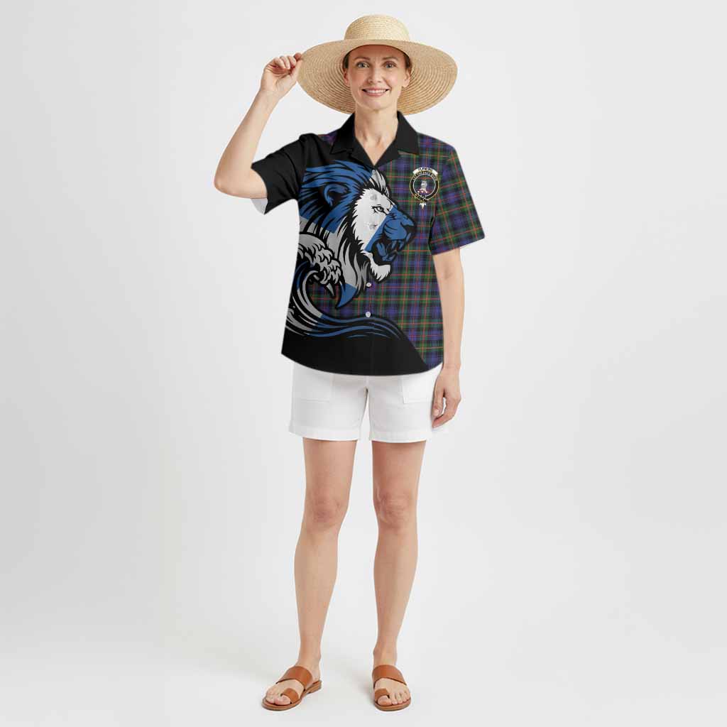 Fleming Tartan Crest Hawaiian Shirt Scottish Golden Lions Wave Flow