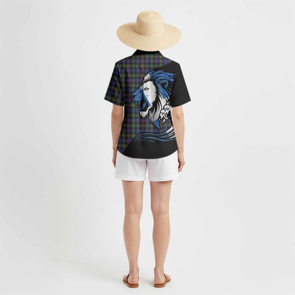 Fleming Tartan Crest Hawaiian Shirt Scottish Golden Lions Wave Flow