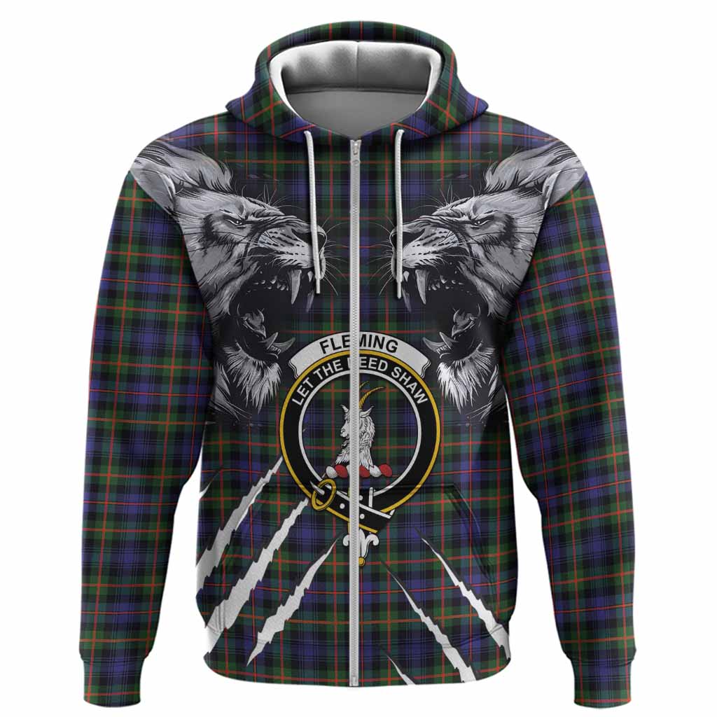 Fleming Tartan Crest Hoodie Ferocious Lion Style