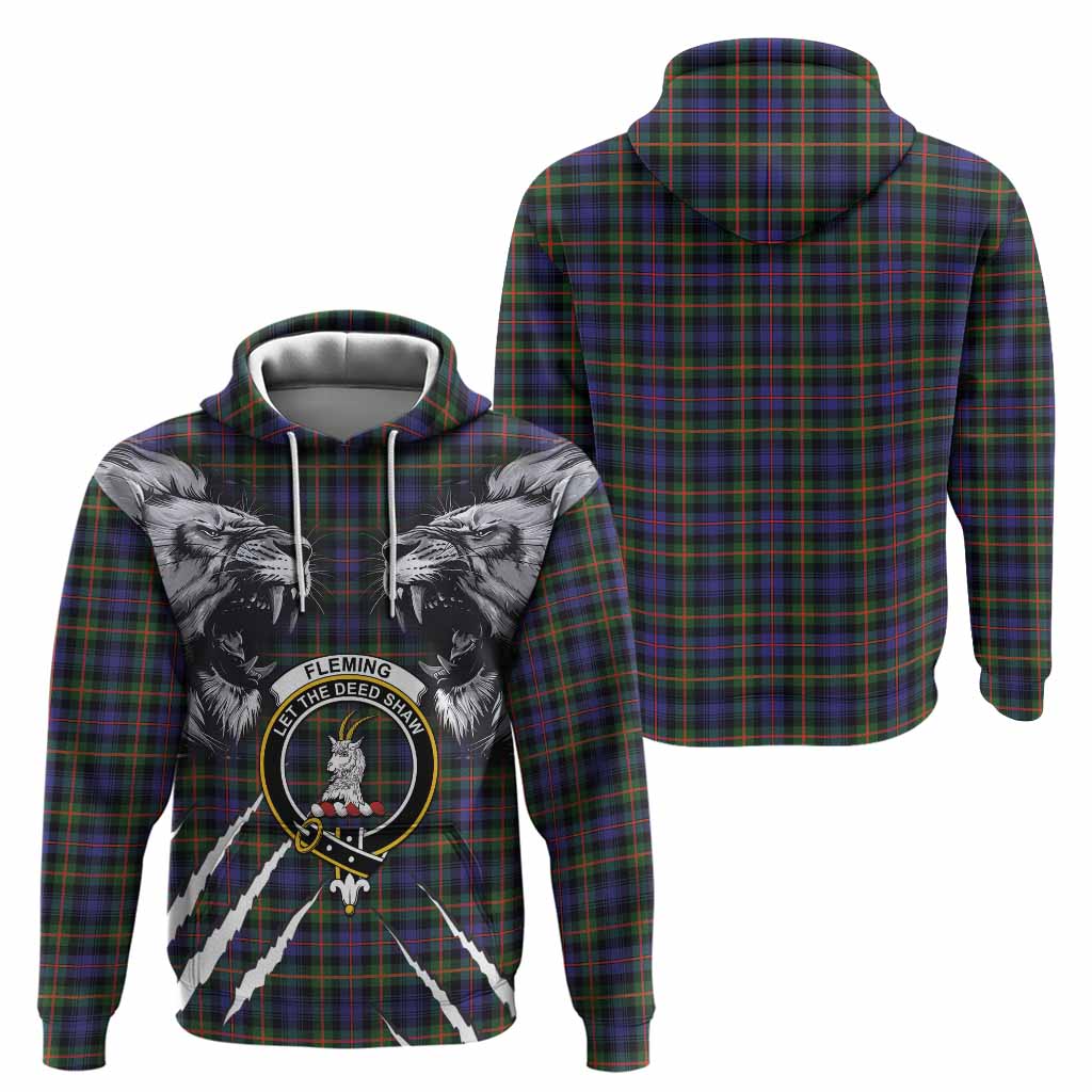 Fleming Tartan Crest Hoodie Ferocious Lion Style