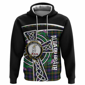 Fleming Tartan Crest Hoodie Scottish Thistle Celtic Cross Alba Gu Brath