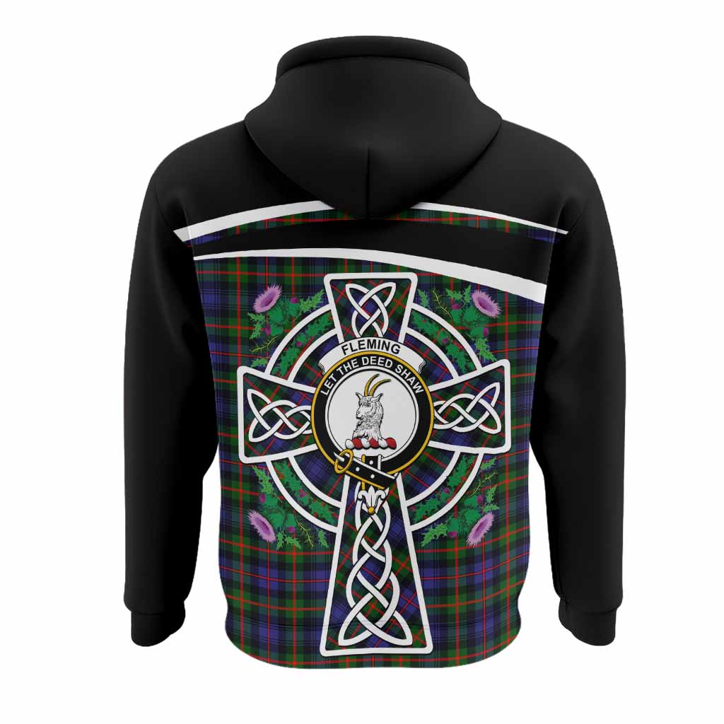 Fleming Tartan Crest Hoodie Scottish Thistle Celtic Cross Alba Gu Brath