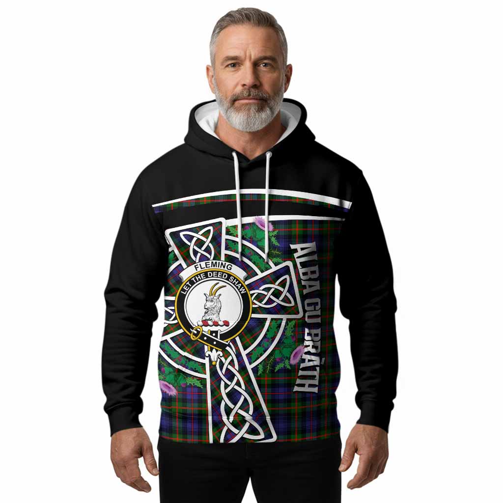 Fleming Tartan Crest Hoodie Scottish Thistle Celtic Cross Alba Gu Brath