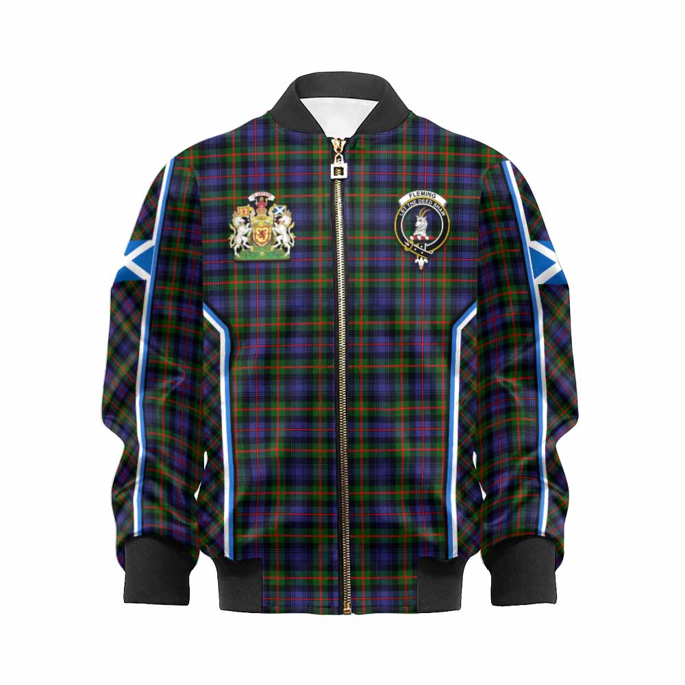 Fleming Tartan Crest Kid Bomber Jacket Scotland Coat of Arm Flag Style - Tartan Vibes Clothing