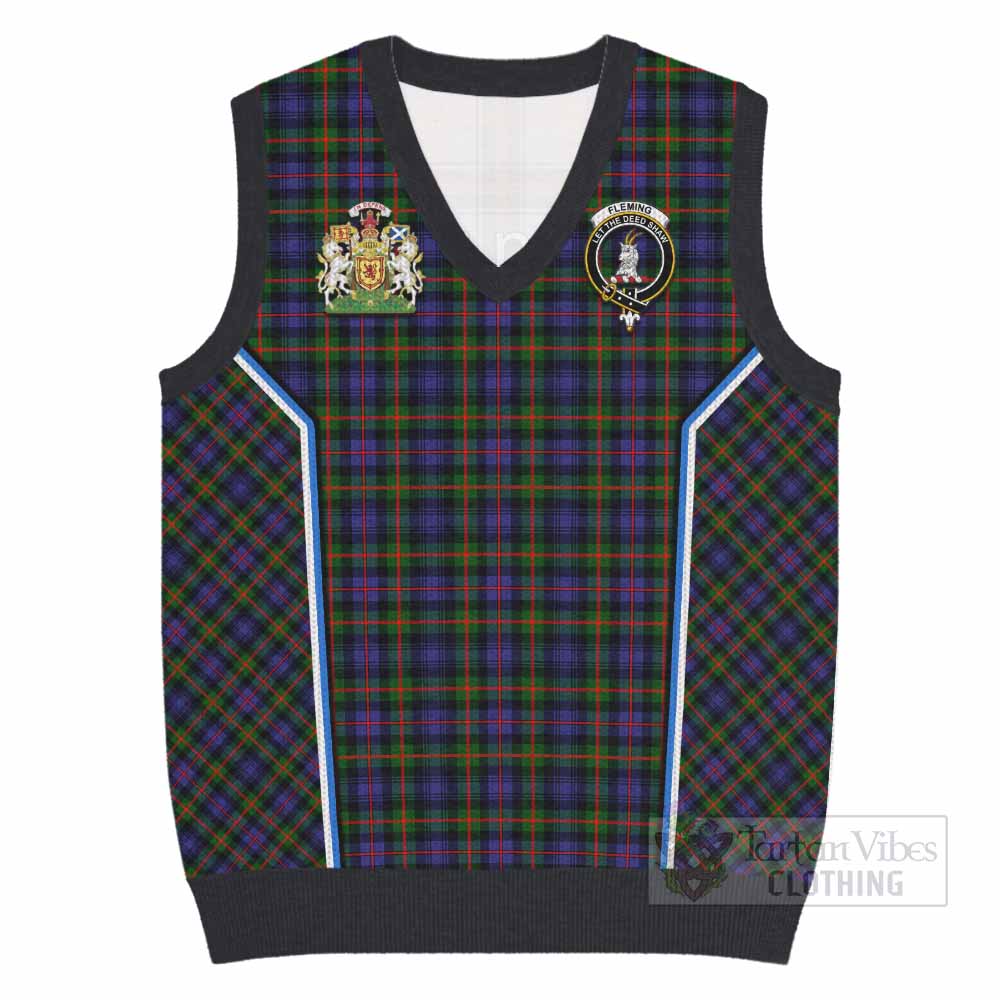 Fleming Tartan Crest Knitted V-Neck Vest Scotland Coat of Arm Flag Style - Tartan Vibes Clothing