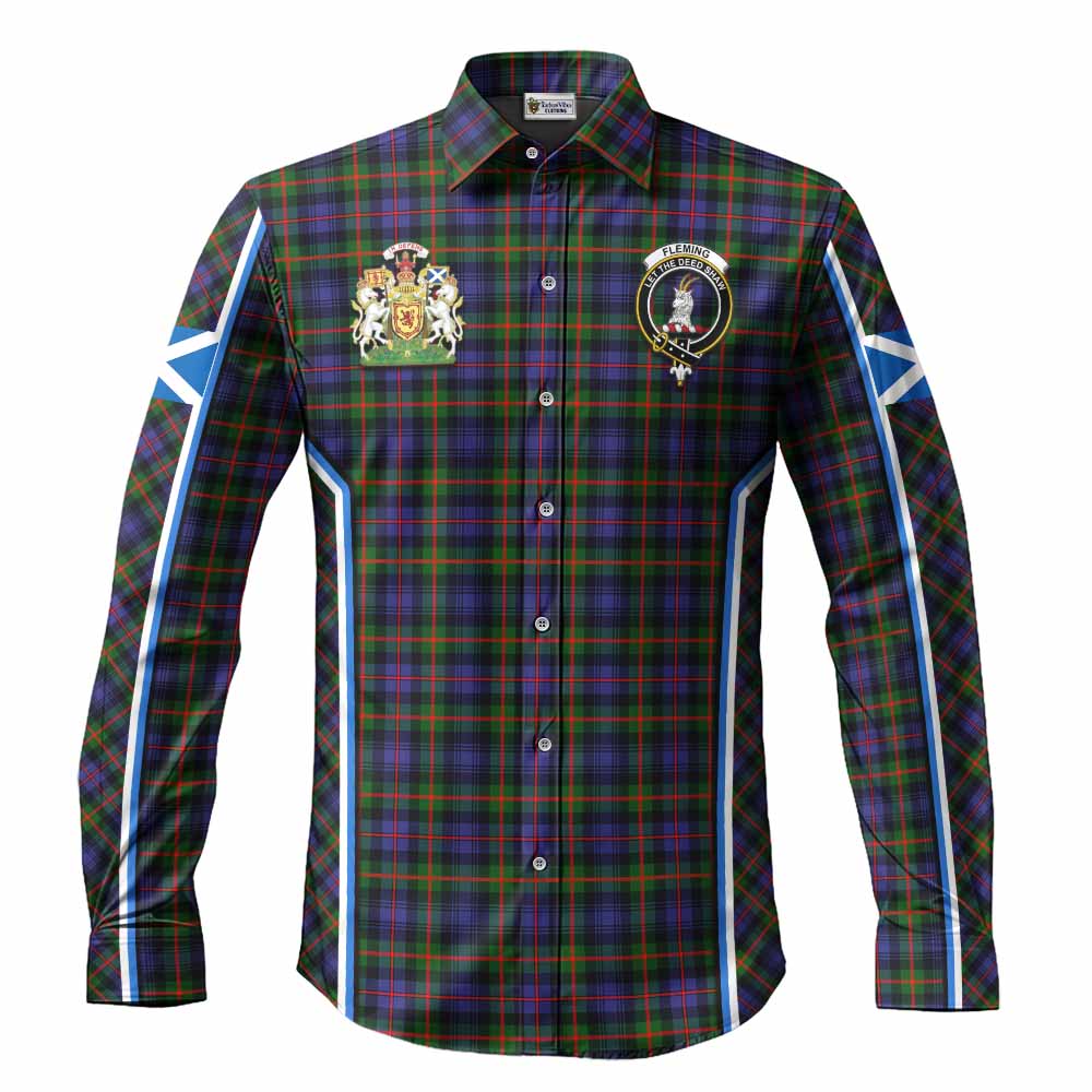 Fleming Tartan Crest Long Sleeve Button Shirts Scotland Coat of Arm Flag Style - Tartan Vibes Clothing