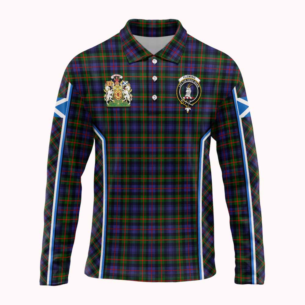 Fleming Tartan Crest Long Sleeve Polo Shirt Scotland Coat of Arm Flag Style - Tartan Vibes Clothing