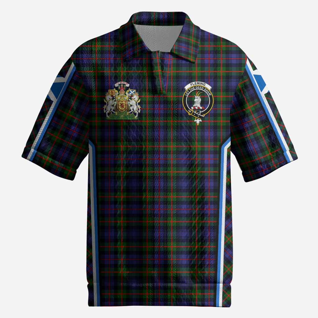 Fleming Tartan Crest Men’s Polo Sweater Top Scotland Coat of Arm Flag Style