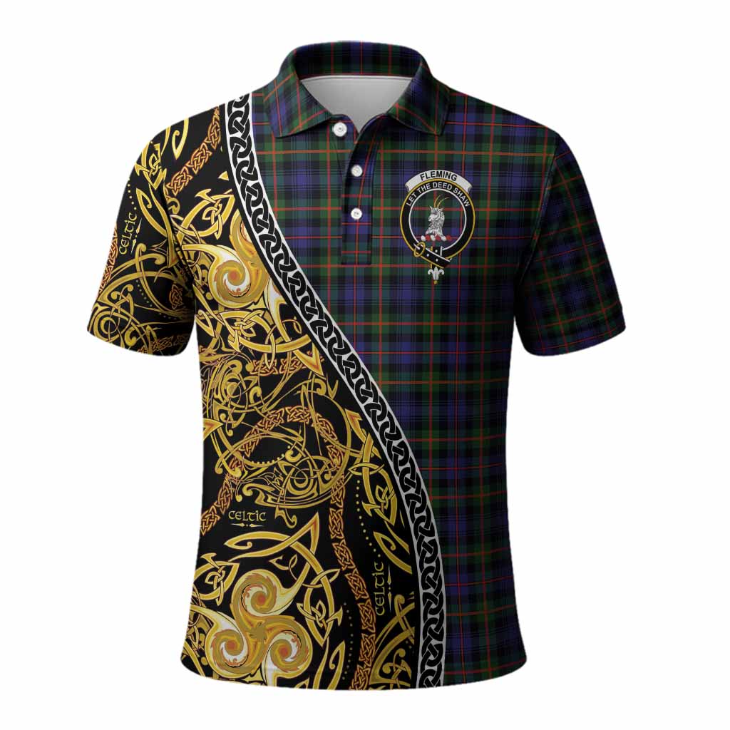 Fleming Tartan Crest Polo Shirt Celtic Knot and Triple Trickle Spiral Symbols