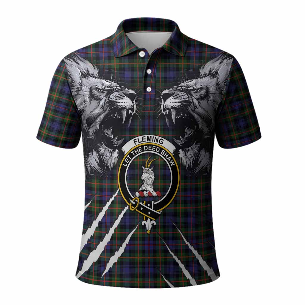 Fleming Tartan Crest Polo Shirt Ferocious Lion Style