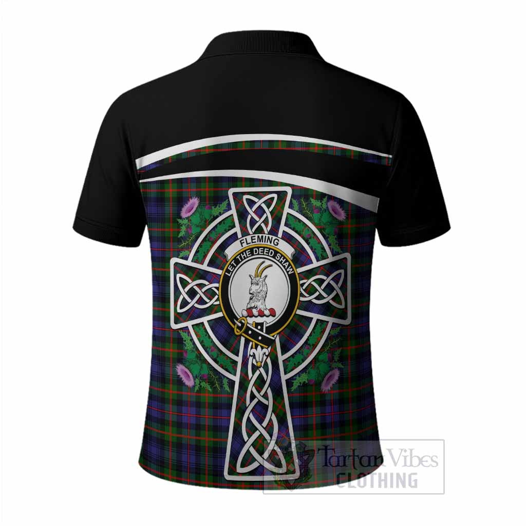Fleming Tartan Crest Polo Shirt Scottish Thistle Celtic Cross Alba Gu Brath