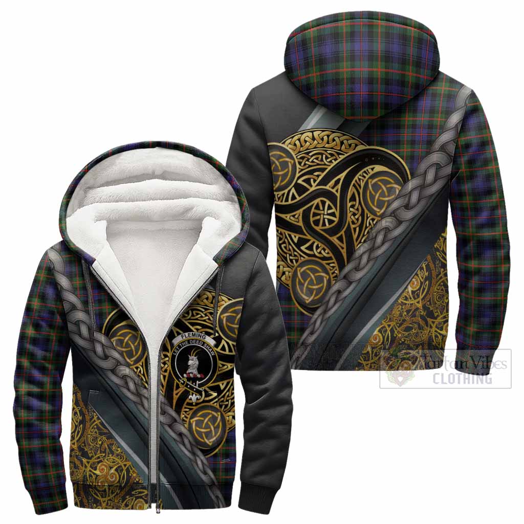 Fleming Tartan Crest Sherpa Hoodie Scottish Triskele Celtic