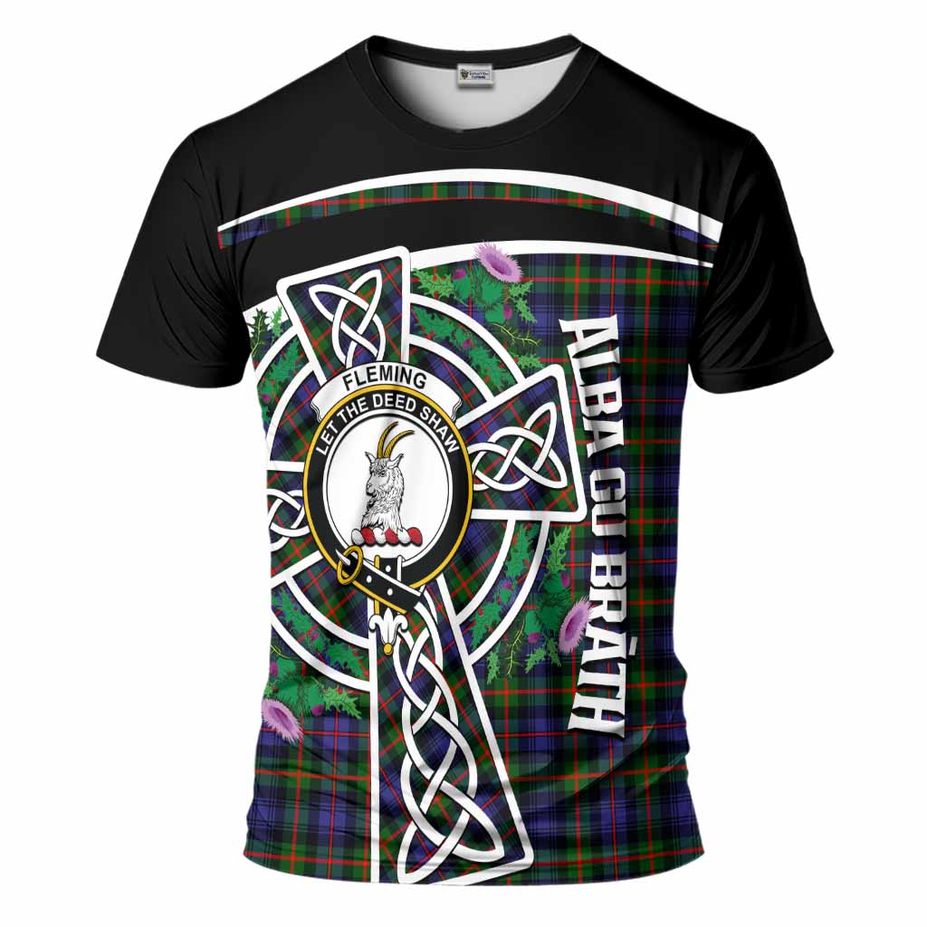 Fleming Tartan Crest T-Shirt Scottish Thistle Celtic Cross Alba Gu Brath
