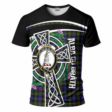 Fleming Tartan Crest T-Shirt Scottish Thistle Celtic Cross Alba Gu Brath