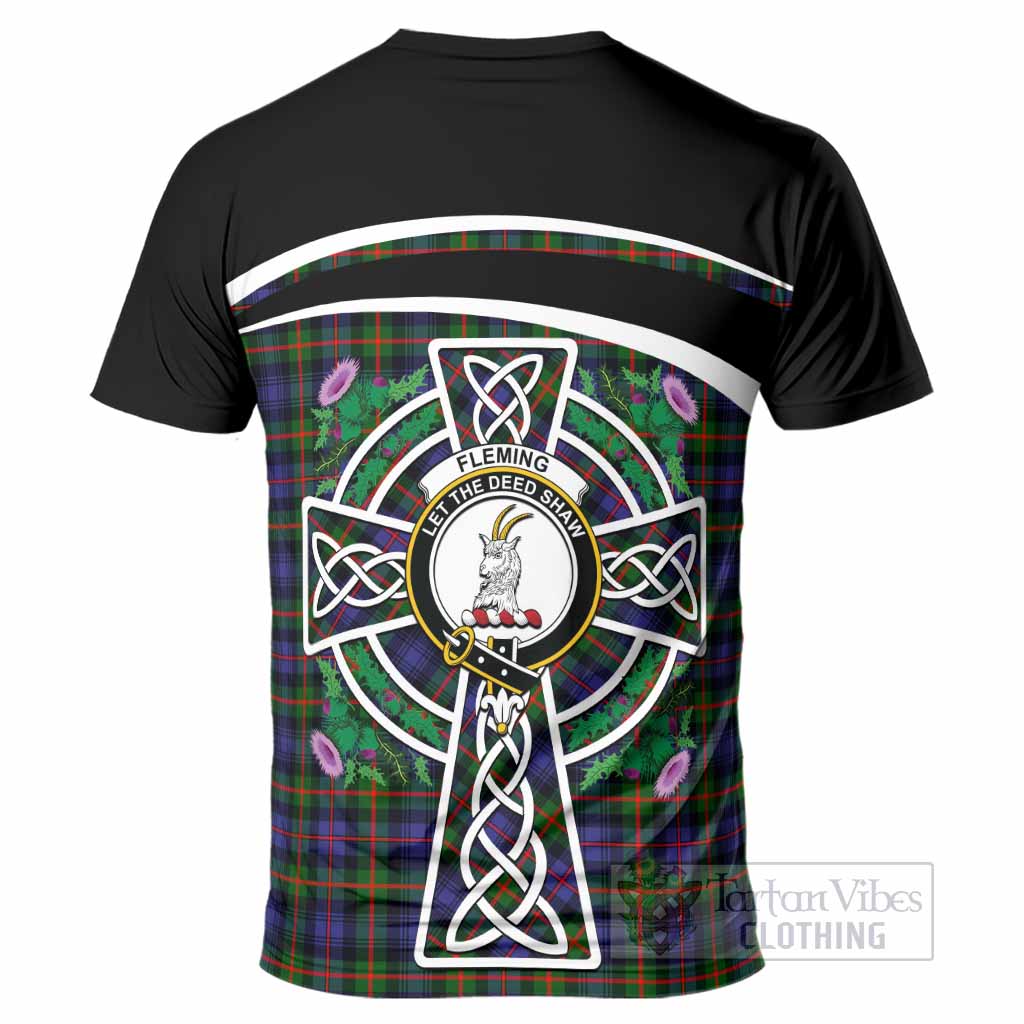 Fleming Tartan Crest T-Shirt Scottish Thistle Celtic Cross Alba Gu Brath