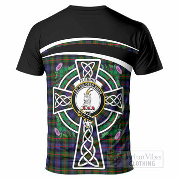Fleming Tartan Crest T-Shirt Scottish Thistle Celtic Cross Alba Gu Brath