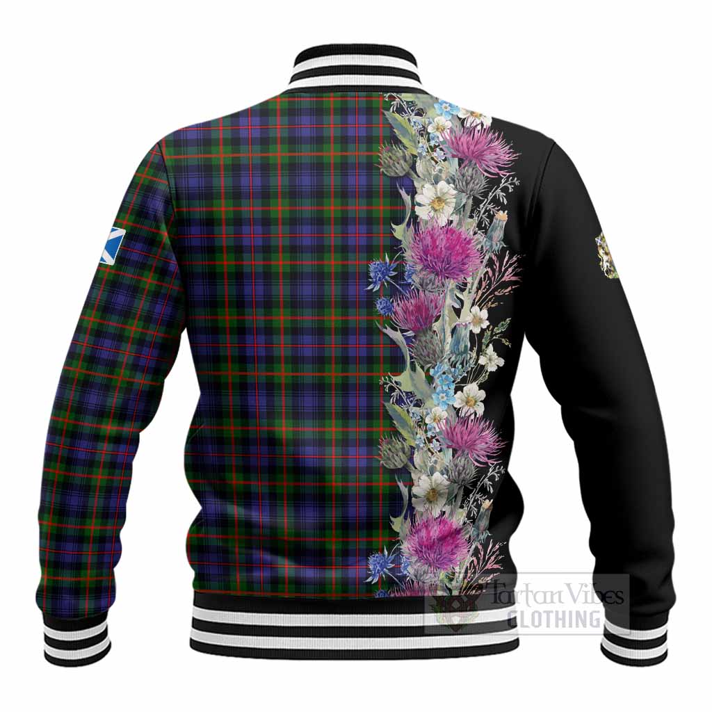 Fleming Tartan Crest Thistle Floral Baseball Jacket - Tartan Vibes Clothing