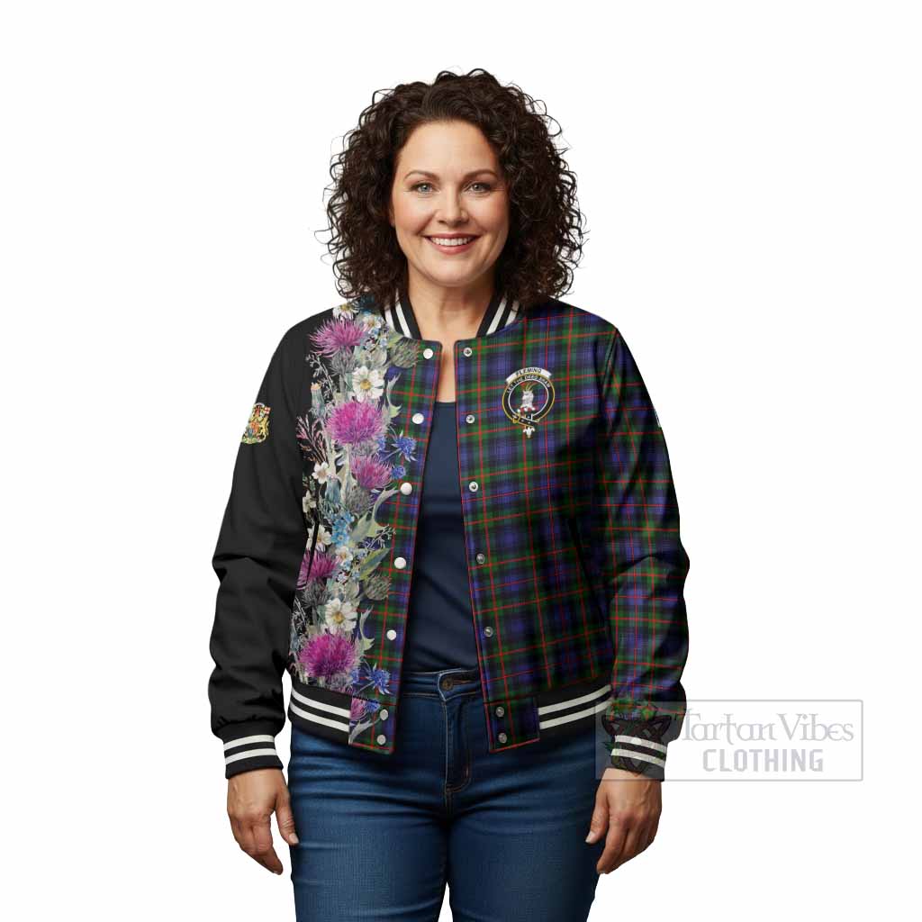 Fleming Tartan Crest Thistle Floral Baseball Jacket - Tartan Vibes Clothing