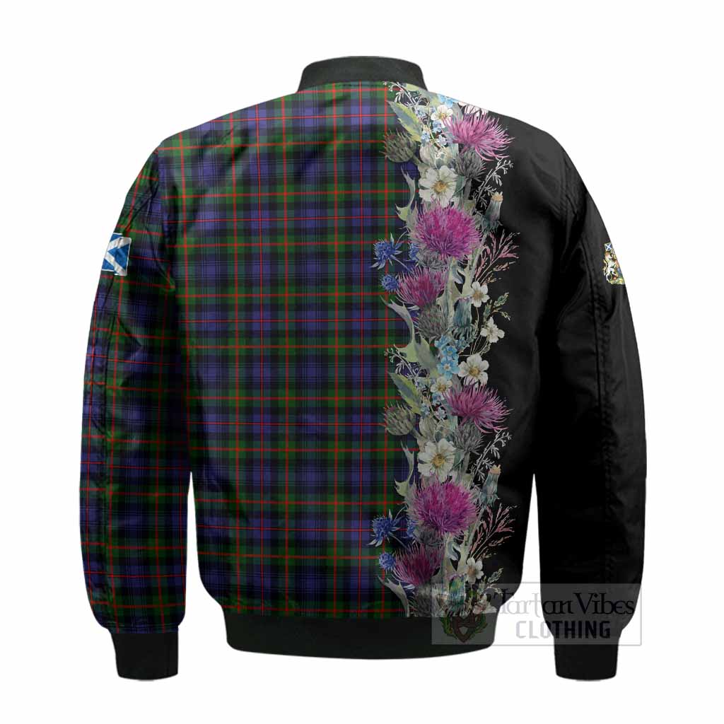 Fleming Tartan Crest Thistle Floral Bomber Jacket - Tartan Vibes Clothing