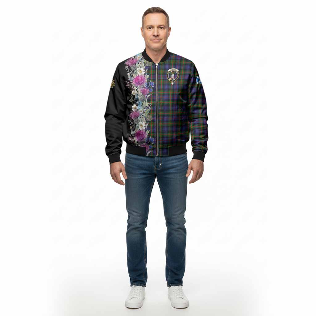 Fleming Tartan Crest Thistle Floral Bomber Jacket - Tartan Vibes Clothing