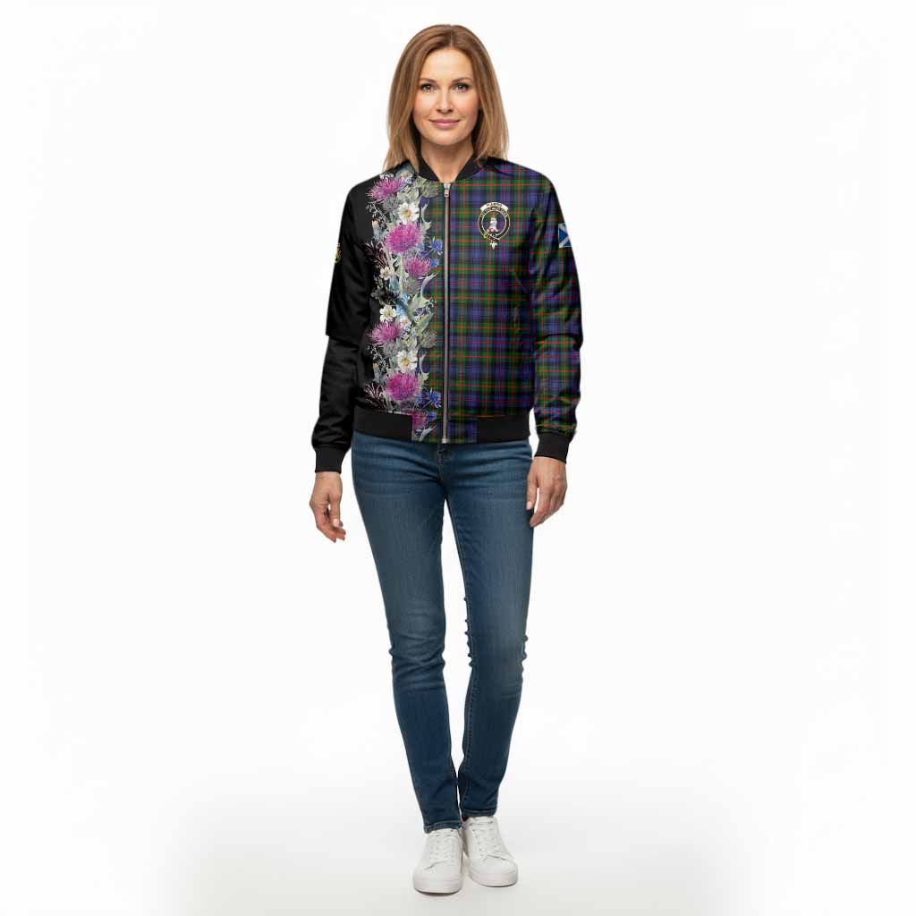 Fleming Tartan Crest Thistle Floral Bomber Jacket - Tartan Vibes Clothing