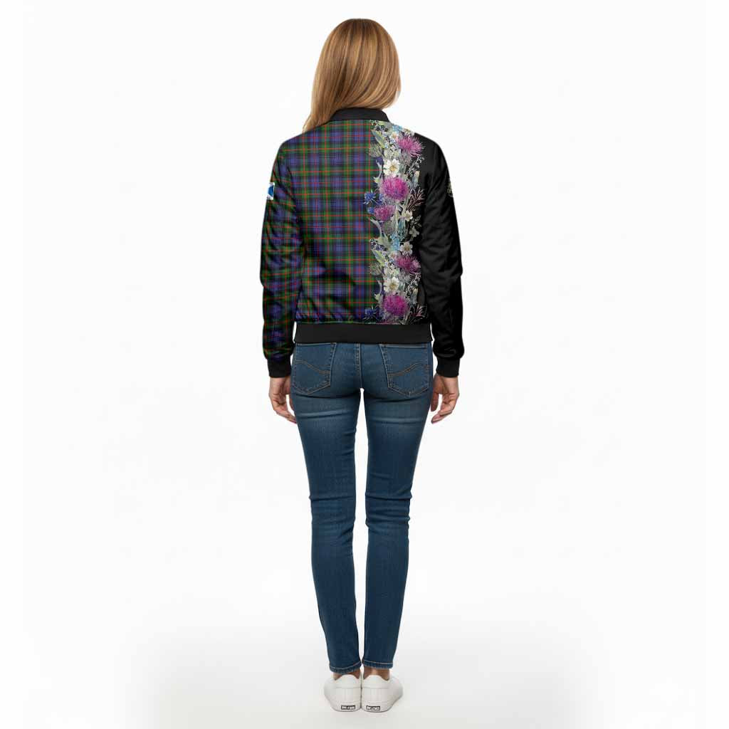 Fleming Tartan Crest Thistle Floral Bomber Jacket - Tartan Vibes Clothing