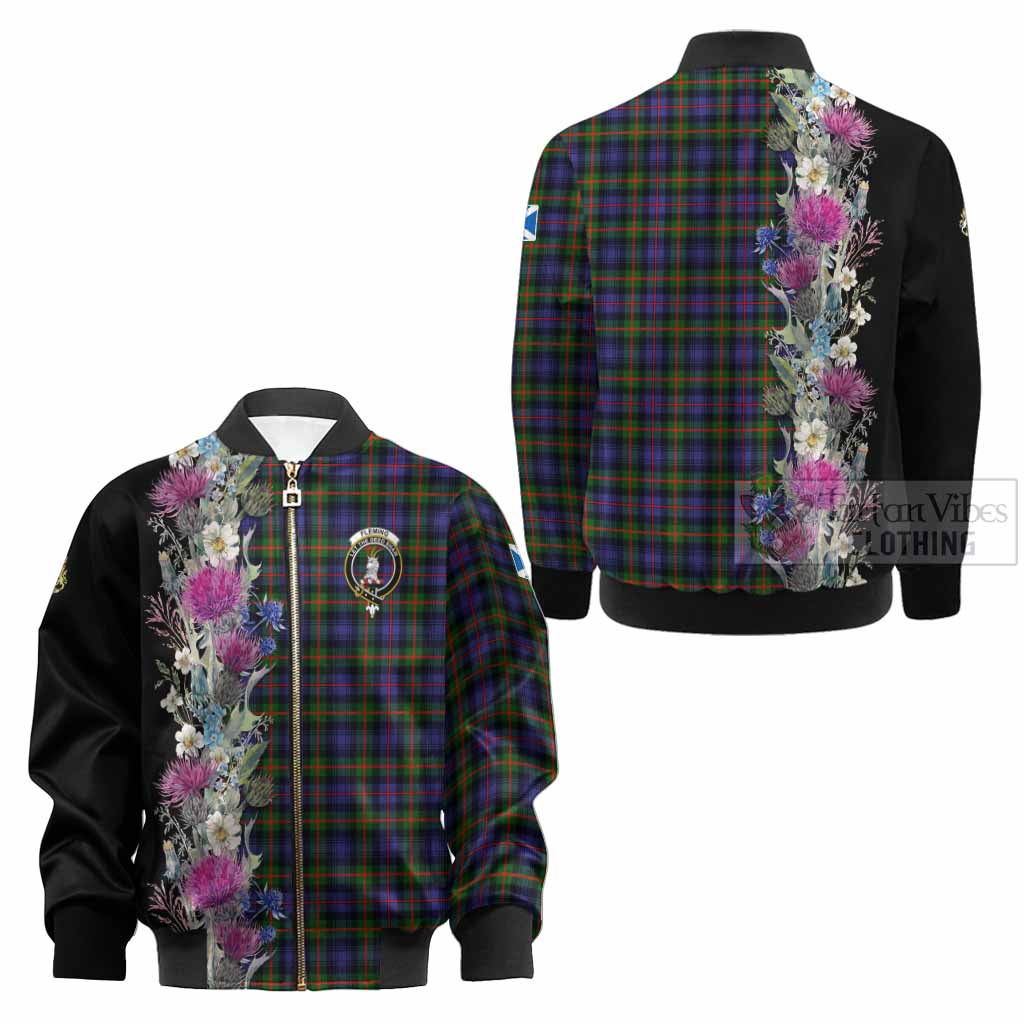 Fleming Tartan Crest Thistle Floral Kid Bomber Jacket - Tartan Vibes Clothing