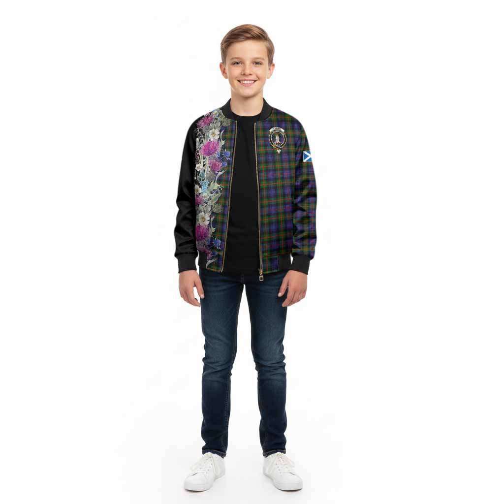Fleming Tartan Crest Thistle Floral Kid Bomber Jacket - Tartan Vibes Clothing