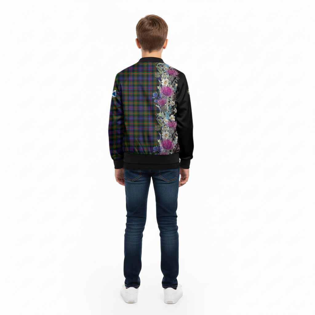 Fleming Tartan Crest Thistle Floral Kid Bomber Jacket - Tartan Vibes Clothing