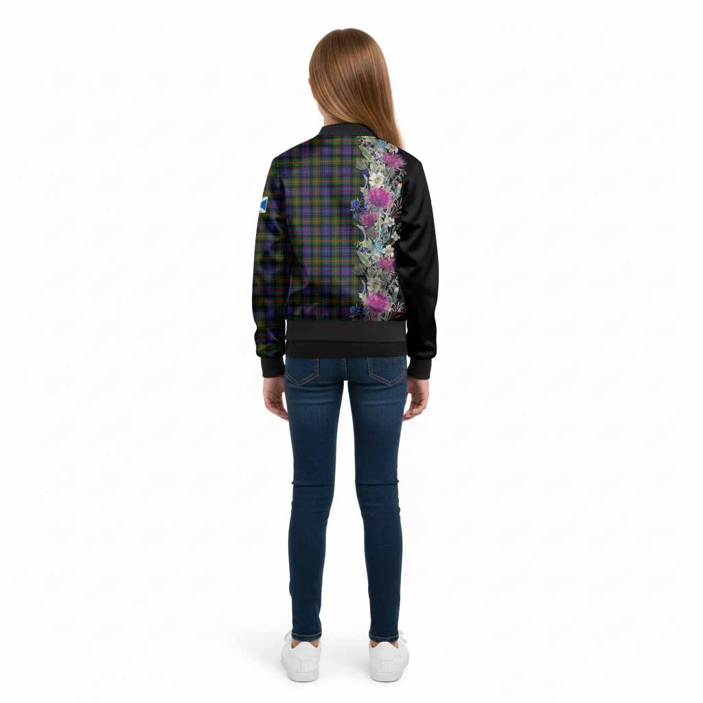 Fleming Tartan Crest Thistle Floral Kid Bomber Jacket - Tartan Vibes Clothing