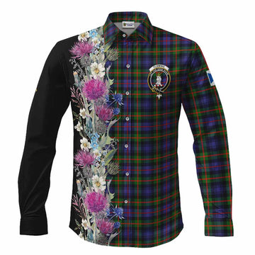 Fleming Tartan Crest Thistle Floral Long Sleeve Button Shirts Men's Shirt S - Tartan Vibes Clothing