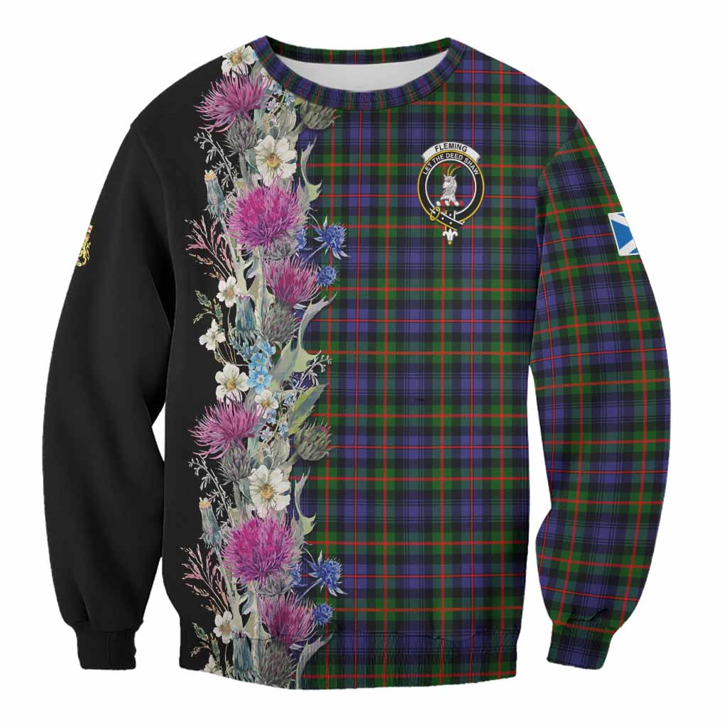 Fleming Tartan Crest Thistle Floral Sweatshirt Unisex - Tartan Vibes Clothing