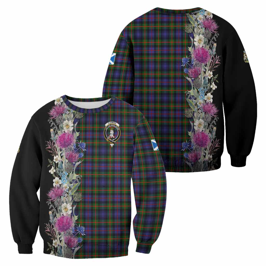 Fleming Tartan Crest Thistle Floral Sweatshirt - Tartan Vibes Clothing