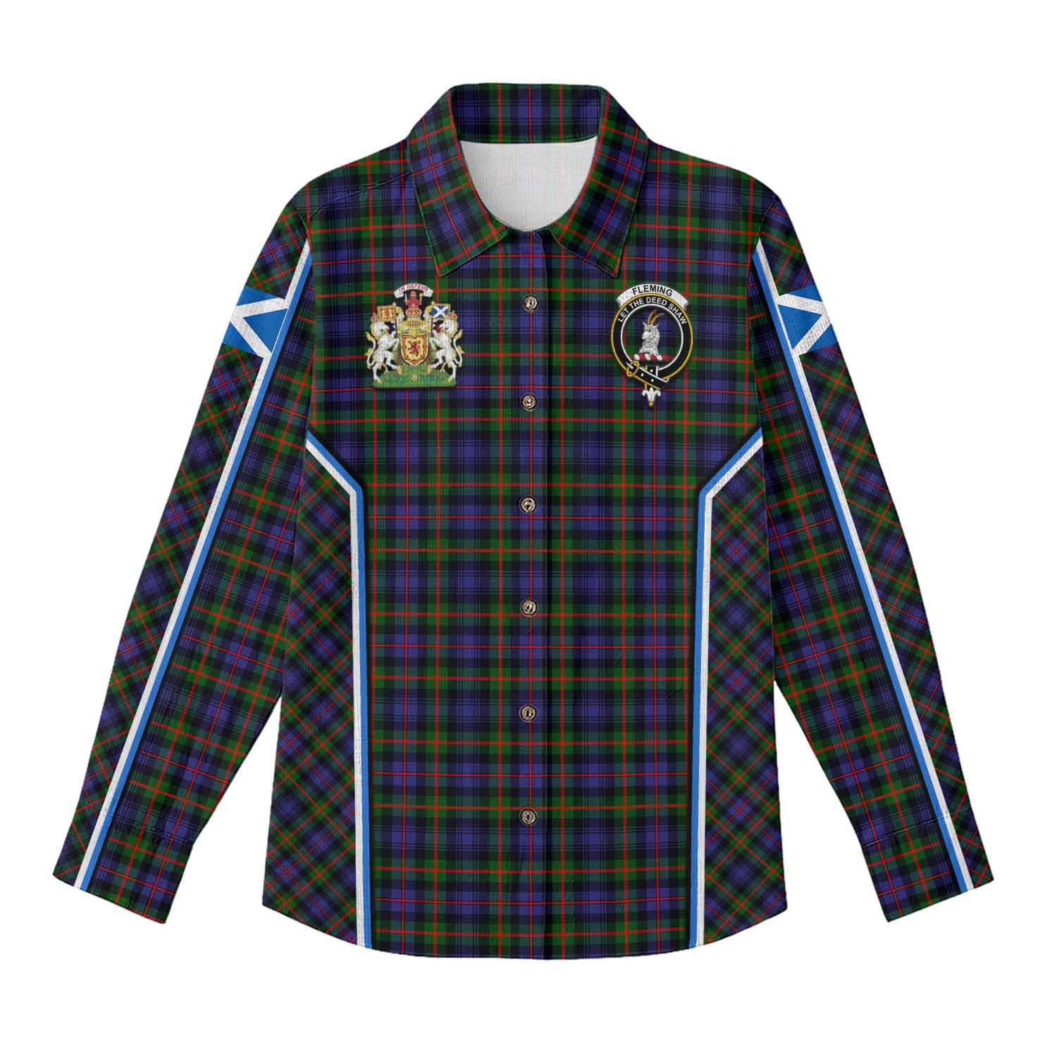 Fleming Tartan Crest Women Casual Shirt Scotland Coat of Arm Flag Style - Tartan Vibes Clothing