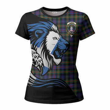 Fleming Tartan Crest Women T shirt Scottish Golden Lions Wave Flow
