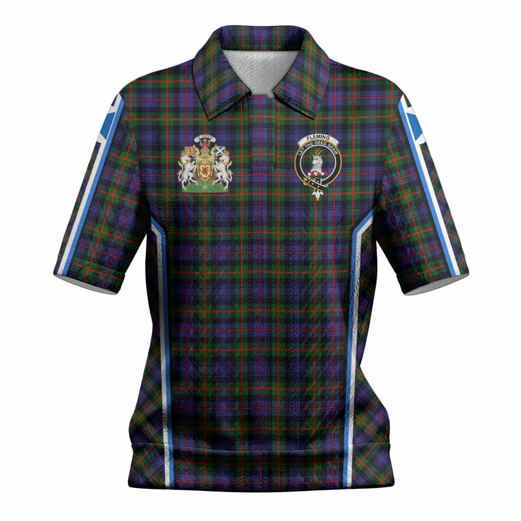 Fleming Tartan Crest Women’s Polo Sweater Top Scotland Coat of Arm Flag Style