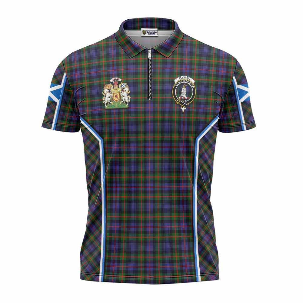 Fleming Tartan Crest Zipper Polo Shirt Scotland Coat of Arm Flag Style - Tartan Vibes Clothing