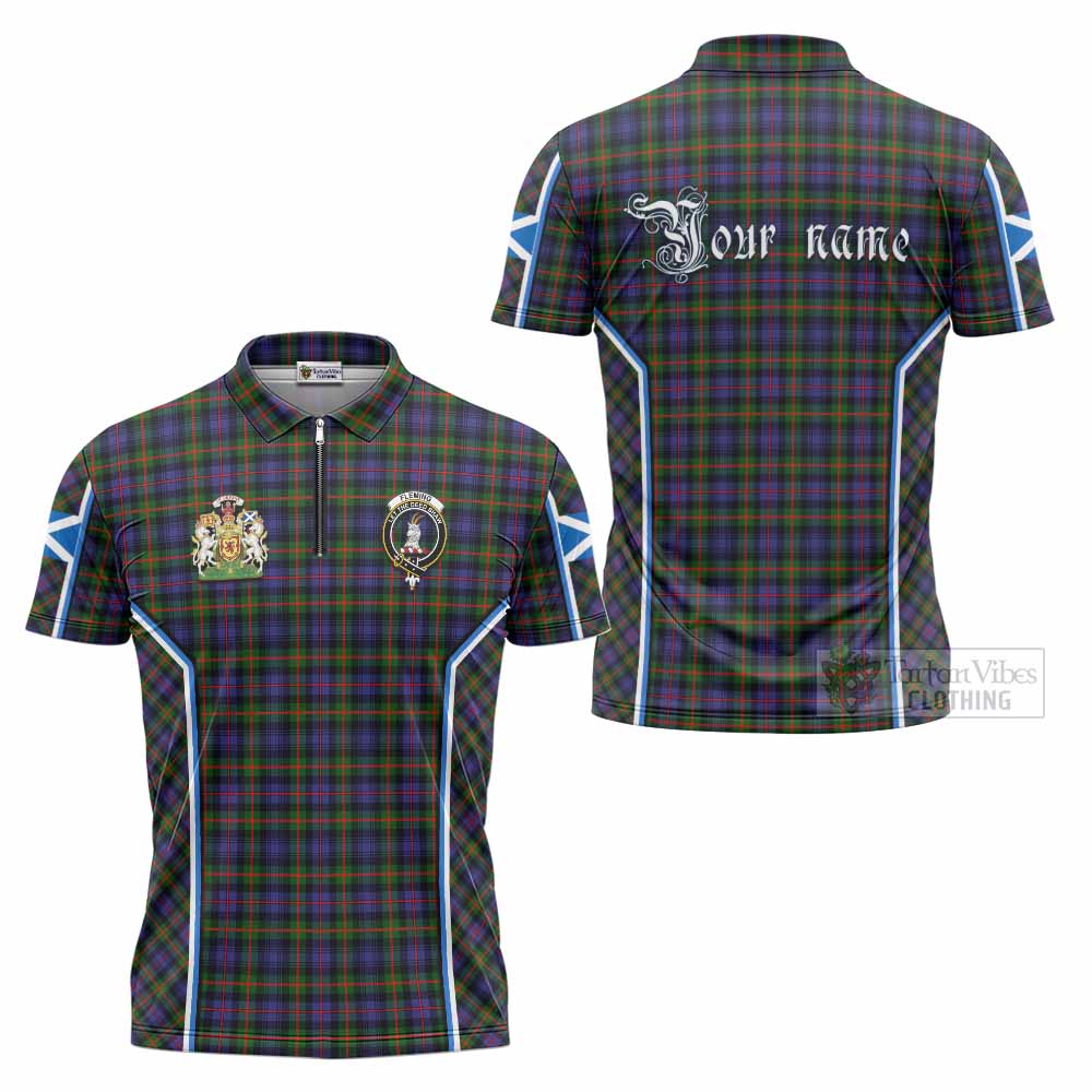 Fleming Tartan Crest Zipper Polo Shirt Scotland Coat of Arm Flag Style - Tartan Vibes Clothing