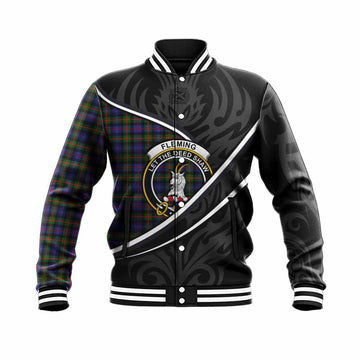 Fleming Tartan Family Crest Baseball Jacket Celtic Scottish Thistle Floral - Tartan Vibes Clothing