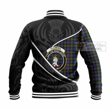 Fleming Tartan Family Crest Baseball Jacket Celtic Scottish Thistle Floral - Tartan Vibes Clothing