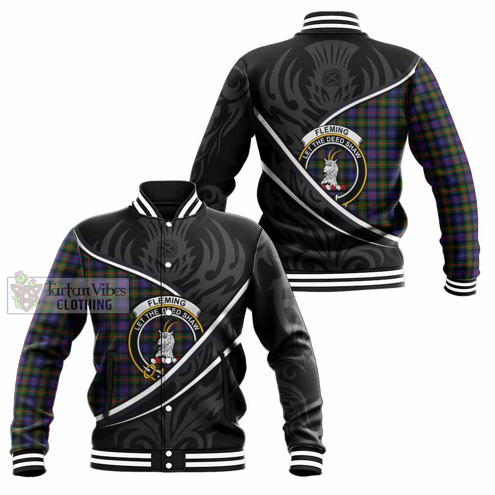 Fleming Tartan Family Crest Baseball Jacket Celtic Scottish Thistle Floral - Tartan Vibes Clothing
