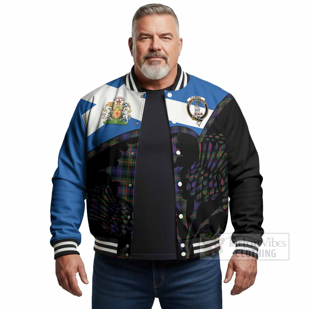 Fleming Tartan Family Crest Baseball Jacket Scotland Thistle Floral Flag Style