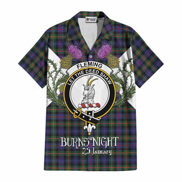 Fleming Tartan Family Crest Cotton Hawaiian Shirt Scottish Burns Night Thistle Floral