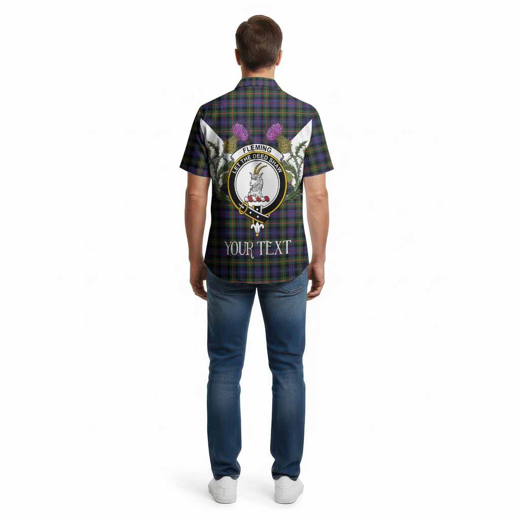 Fleming Tartan Family Crest Cotton Hawaiian Shirt Scottish Burns Night Thistle Floral
