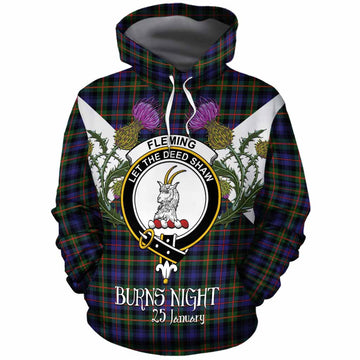 Fleming Tartan Family Crest Cotton Hoodie Scottish Burns Night Thistle Floral